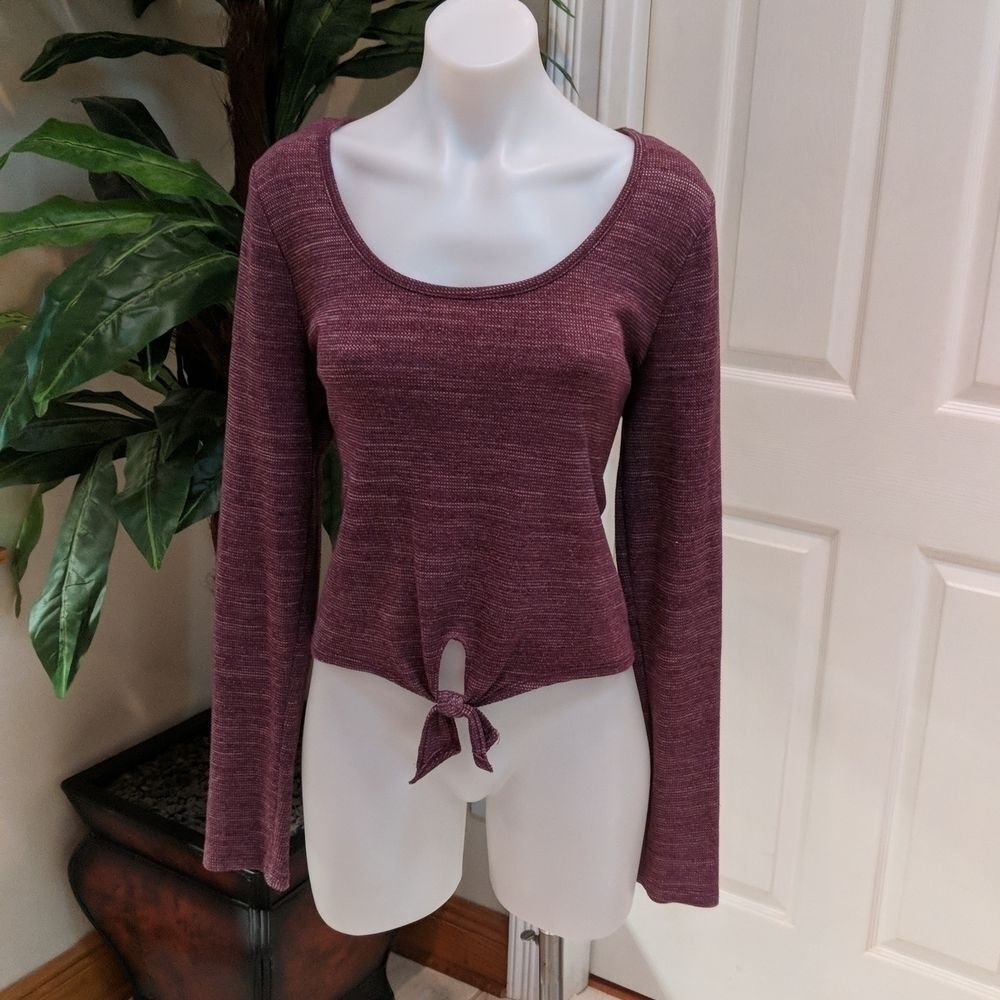Aeropostle Women's Long Sleeve Knit Crop Top Knotted Front Hem Sz Lg